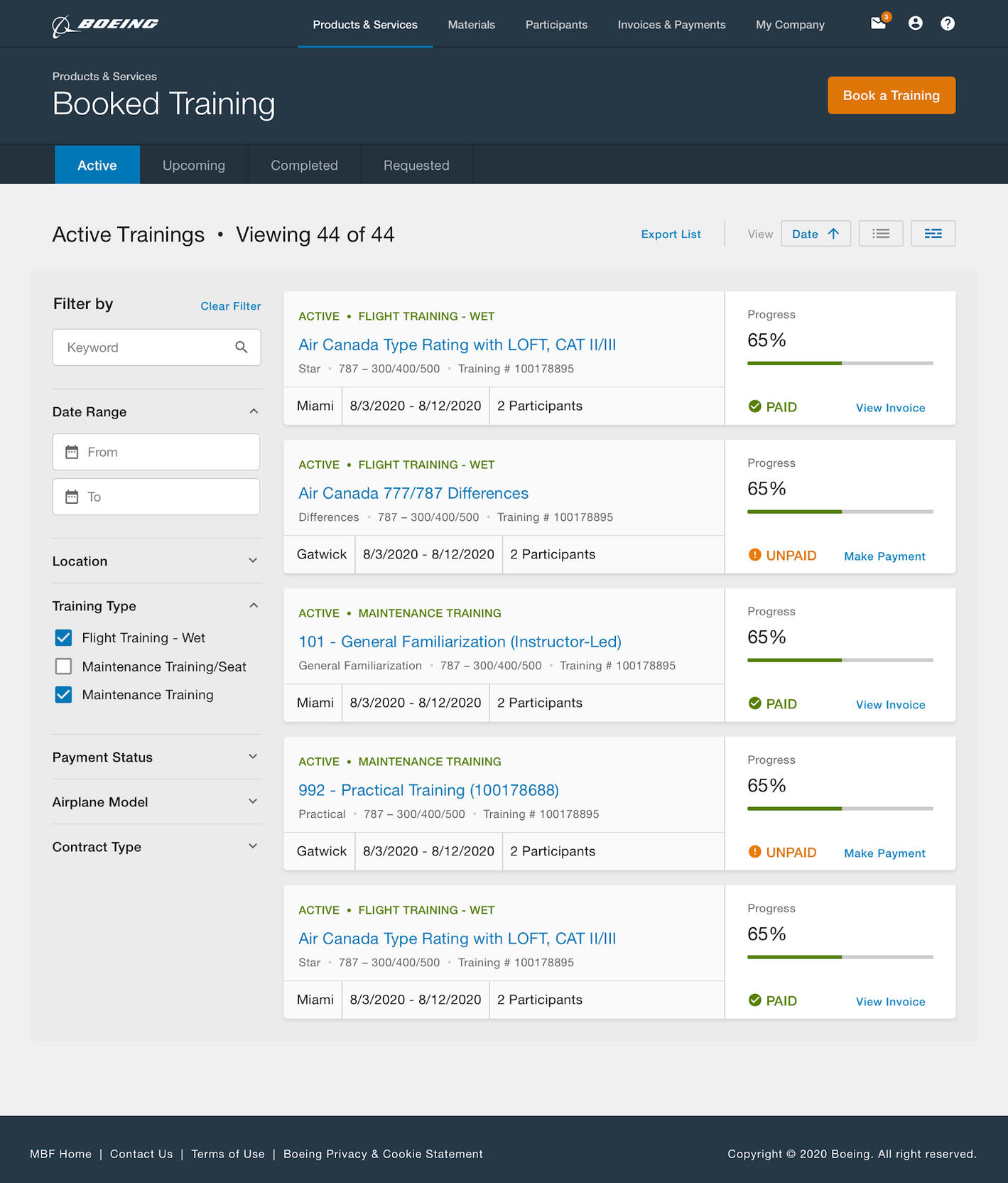 Boeing Booked Training List Boeing Booked Training List