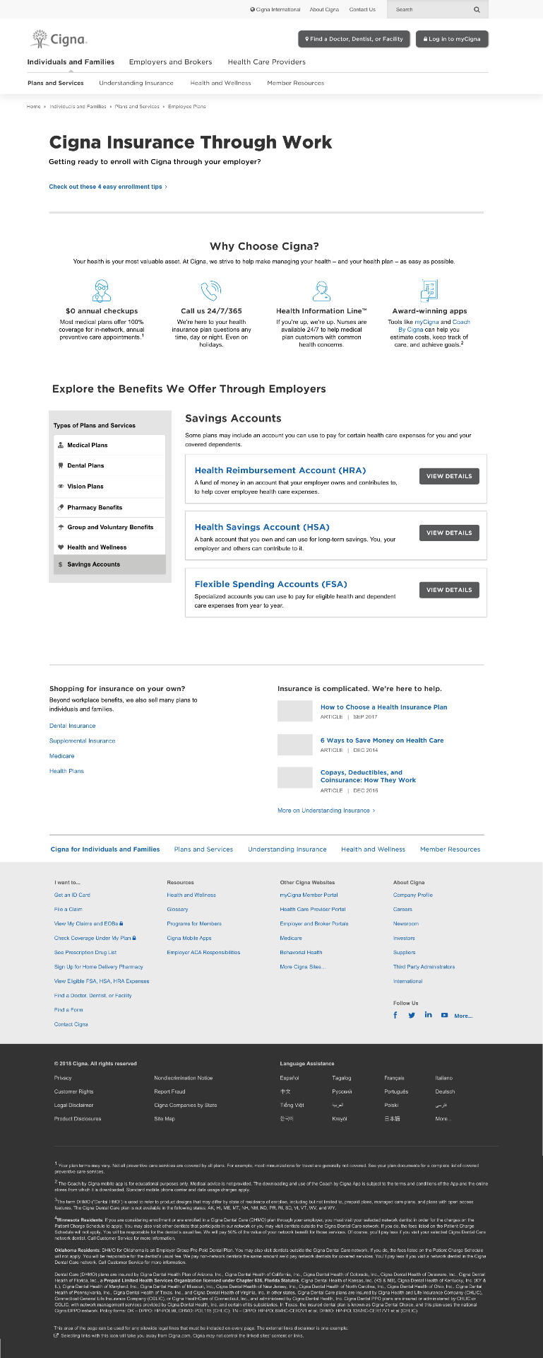 Cigna Individuals and Families Page